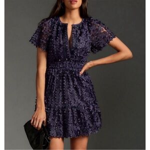 Anthropologie Navy The Somerset Mini Dress Floral Appliqué Edition